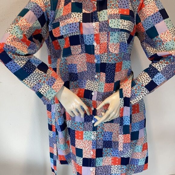 Land’s End Plus Size Dress patchwork long sleeve button down belted pockets LP - Picture 13 of 14